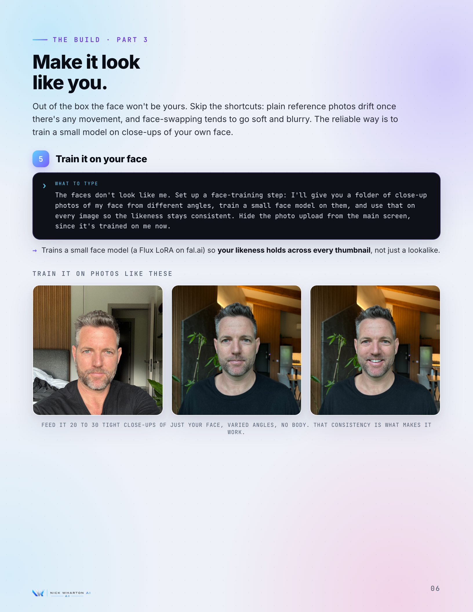 A guide page on training a small face model so the thumbnails actually look like you