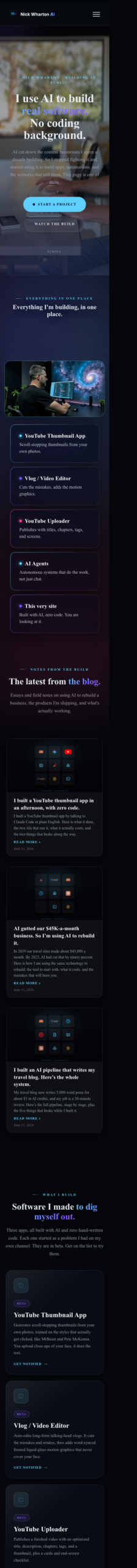 Mobile view of the site