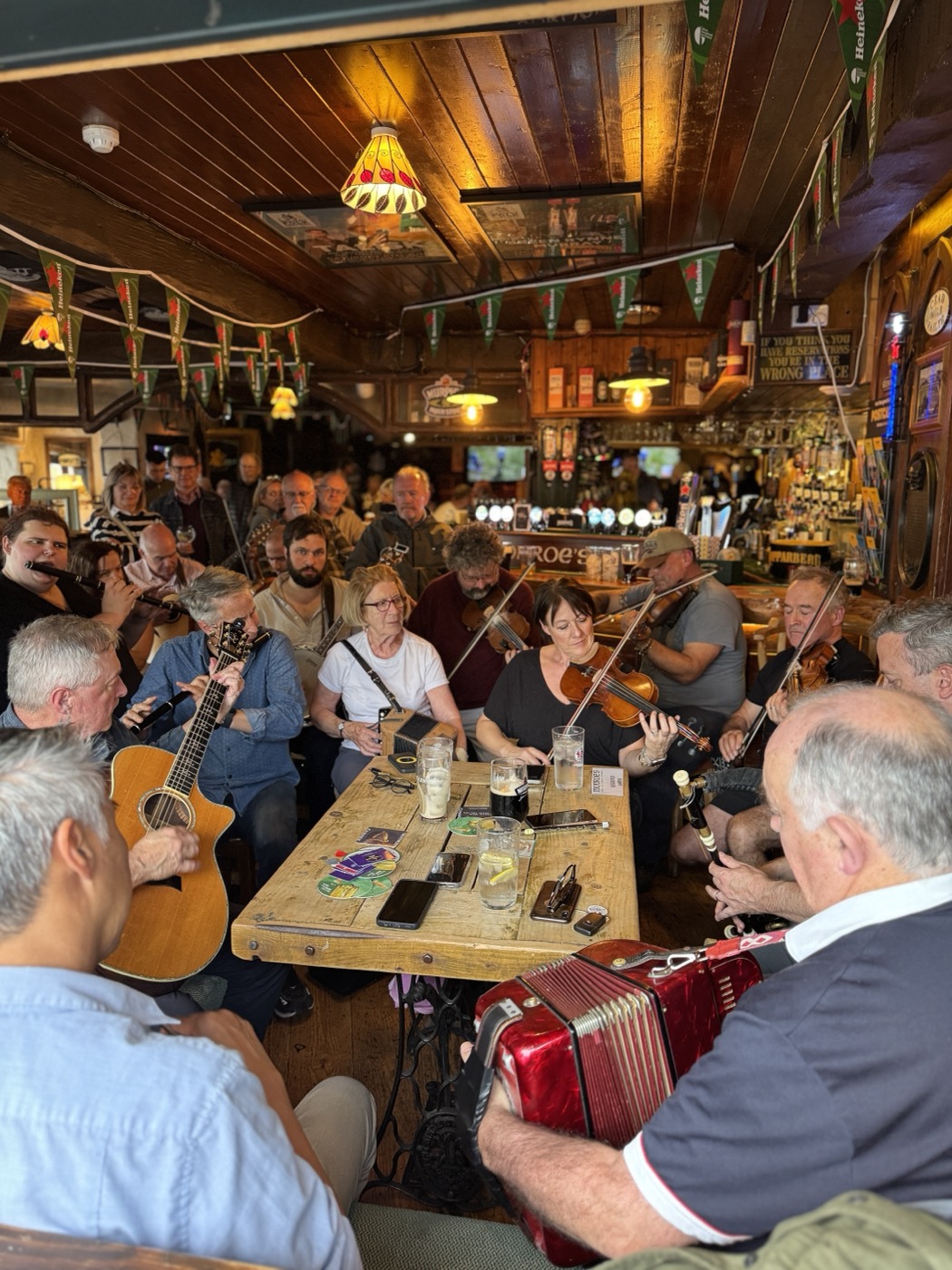 A live traditional Irish music session in a Galway pub